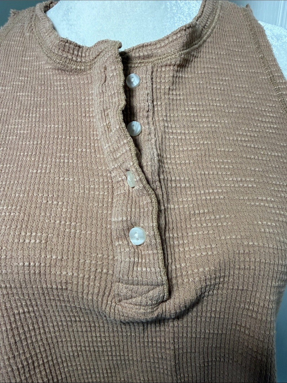 Aerie Waffle Knit Cropped Tank Top Henley Brown Size Small - Picture 3 of 8